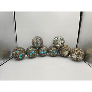Set of 8 Jeweled Decorative Orbs Ornaments Boho Beaded Mosaic Spheres